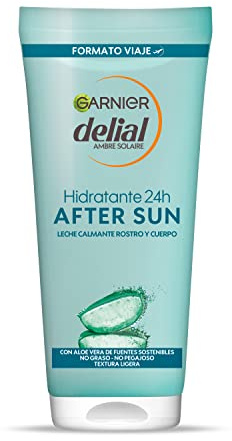 Garnier Delial After Sun Leche Hidratante Calmante con Aloe Vera, 100ml | Textura Ultraligera, Acabado no Graso, Hidratación 24H, Textura no Pegajosa, Delial After Sun