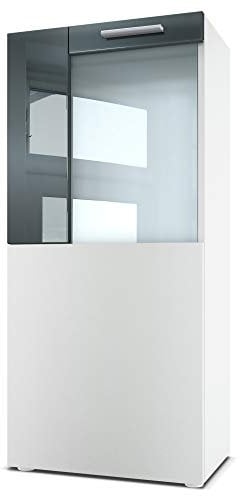 Vladon Stand-/Hänge Vitrine Movie, Weiß matt/Grau Hochglanz - Moderne Glasvitrine - (BxHxT): 50,5 x 111 x 32,5 cm