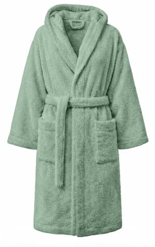 PARAMAISON Marte Accappatoio Spugna con Cappuccio, Cotone, Salvia (XL) | Morbido e assorbente, con tasche e cintura, ideale dopo doccia, bagno, piscina, palestra e viaggio