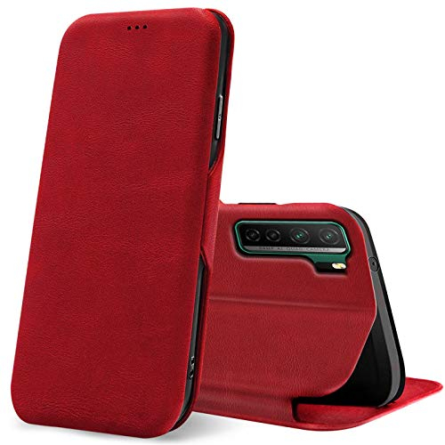 Verco Handyhülle für Huawei P40 Lite 5G, Bookstyle Premium Handy Flip Cover für P40 Lite 5G Hülle [integr. Magnet] Book Case PU Leder Tasche, Rot