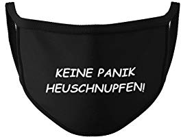 Dilara Maske mit Aufdruck in Schwarz - Masken mit Spruch Motiv für Erwachsene, Damen und Herren aus Baumwolle (Keine Panik Heuschnupfen)