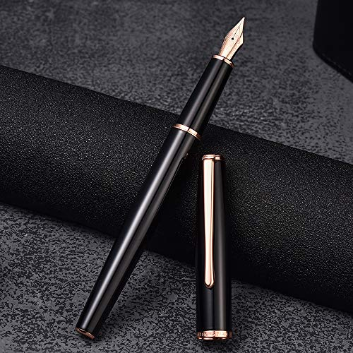 Stylo plume HongDian 920 en métal noir, stylo plume extra fine plaqué or rose, stylo classique avec convertisseur d'encre