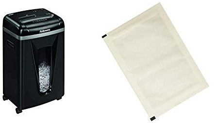 Fellowes 4074101 Microshred 450M (9 Blatt Mikro-Partikelschnitt (P-5)), 1-3 Nutzer, Papierkorb mit 22 Liter, schwarz & Amazon Basics - Schmiermittelblätter für Aktenvernichter, 12er-Pack