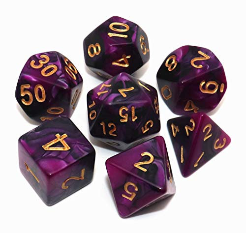 Creebuy DND-Würfelset, polyedrische Rollenspiel-Würfel, für Dungeon and Dragons, MTG, D&D, D20, D12, D10, D8, D6, D4, 7-teilig, Schwarz-Lila