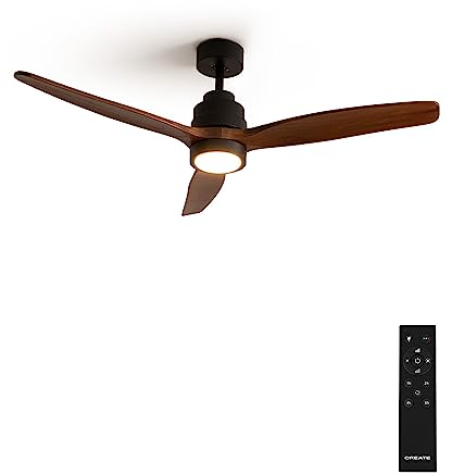 CREATE / WINDSTYLANCE DC/Ventilador de techo con luz negro aspas madera oscura con mando / 40W, Silencioso, Ø132 cm, 6 velocidades, temporizador, verano-invierno, doble altura, motor DC
