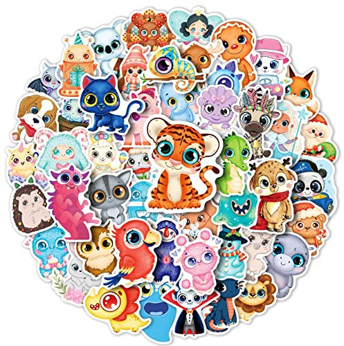 Mistree 50 Stücke Sticker Set Tiere Mit Großen Augen, Wasserfest Für Kinder, Zoo Tier Aufkleber Ab 2-10 Jahre