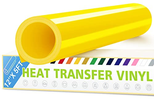 Artcut 12 x 5ft HTV Vinyl Rolls, Heat Transfer Vinyl for Fabric, HTV Vinyl for Shirts, Iron on Vinyl for Cutter Machine - Easy to Cut for Heat Vinyl Design, Permanent Vinyl (Yellow)
