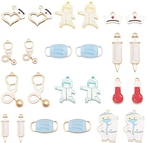 32 Stück gemischte Emaille Krankenhaus medizinische Charms Arzt Stethoskop Spritze Krankenschwester Hut Gesundheitswesen Charm Anhänger Stecker DIY handgefertigte Halskette Armband Schmuckherstellung
