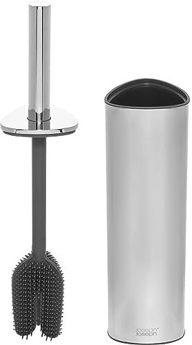 Joseph Joseph Flex - Ensemble de Support de Rangement Intelligent pour Brosse de Toilette 360 Luxe Advanced avec Brosse Anti-Goutte, Anti-Obstruction et remplaçable, Finition en Acier Inoxydable