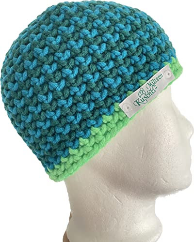 Boshi Mütze Beanie gehäkelt mit oder ohne Bommel Blau Grün Gratis Wandtattoo Coffee