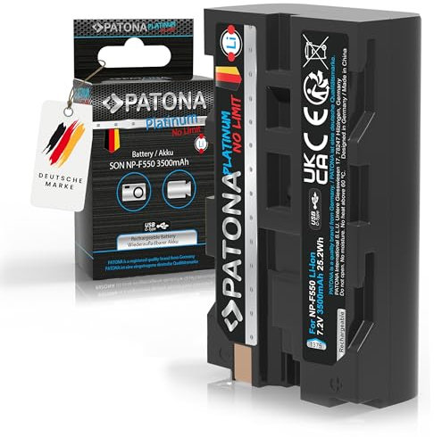 PATONA Platinum NP-F550 Batterie 3500mAh USB-C Input Compatible avec caméscope Sony, indicateurs LED, éclairage, Lampe vidéo, moniteurs, caméra, Battery NP-F750 NP-F950 NP-F970 NPF550 NP F550