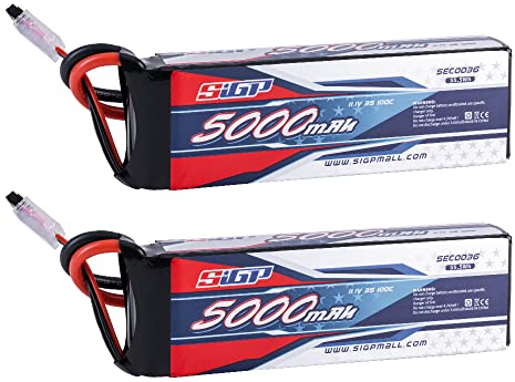 SIGP 3S 11.1V Lipo Battery 5000mAh 100C with EC5 Plug for RC Car Vehicles Tank Truck Boat Truggy Racing Model Hobby 2 Pack