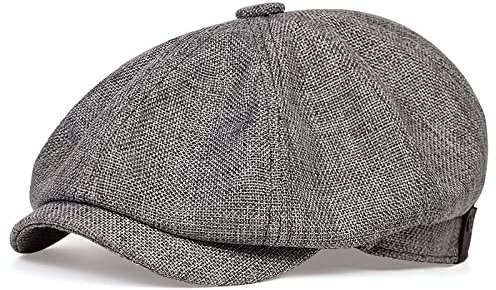 tcax Schiebermütze Herren Lässiger Zeitungsjunge-Schirmhut Für Herren, Frühling Und Sommer, Retro-Barett-Hut, Lässiger Hut, Unisex, Achteckiger Hut, Hip-Hop-Hut, Dunkelgrau, 54-59 cm