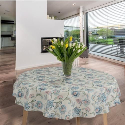 laro runde 140 cm wachstuchtischdecke wachstischdecke abwashbar PVC tischdecke Wachstuch wasserabweisend Garten tischdecke, Muster:Blumen Rot Blau