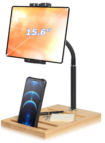 wishacc Support de tablette, col de cygne – Support de bureau réglable en hauteur avec rotation à 360 degrés pour tablette de 4,7 à 15,6, iPad Pro Air Mini, Fire, Kindle, Galaxy Tabs