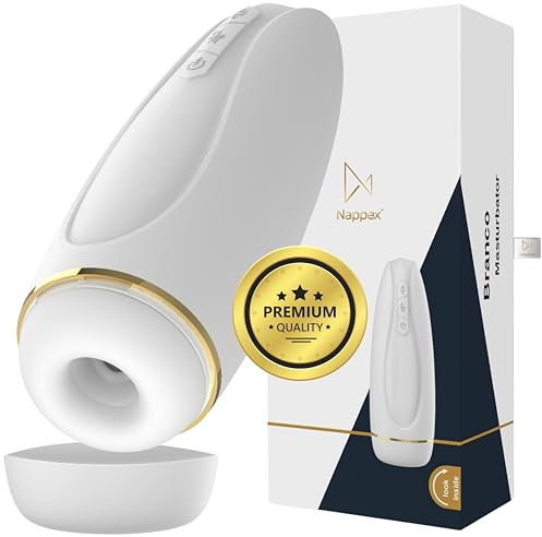 Masturbator Handfrei - Nappex Branco - Saug- und Vibrationsfunktion - Weiß | 9 Vibrationsmodi, 5 Saugmodi, 2 Intensitätsstufen, hautfreundliches Material, kabellos, bis 90 Minuten Laufzeit