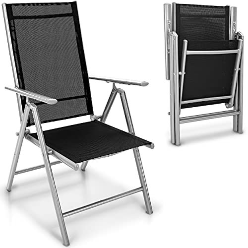 tillvex Gartenstuhl 4 Stück klappbar aus Aluminium | Hochlehner mit Armlehnen | Klappstuhl verstellbar | Klappsessel Balkon Garten Terrasse (Silber)