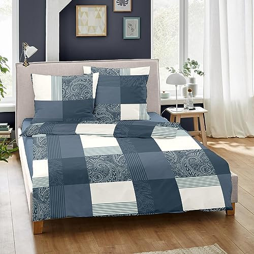 Dormisette Feinbiber Bettwäsche Ystad blau 1 Bettbezug 155 x 220 cm + 1 Kissenbezug 80 x 80 cm