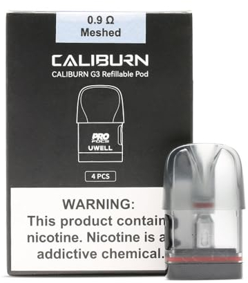 Uwell Caliburn G3 Ersatz-Pod, 0,9 Ohm, 2 ml Kapazität, CRC-Version, nachfüllbare Patronen von oben für überlegenes Dampferlebnis, funktioniert mit Caliburn G3 POD, 4 Stück, ohne Nikotin