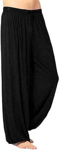 KEMKEY Pantalon Tai Chi Taille élastique Pantalon Kung Fu Confortable Coton et Lin Femmes et Hommes Pantalon de Sport Wing Chun léger,01,XL