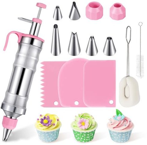 Siringa Per Dolci, Beccucci per Pasticceria Kit 14 Pezzi, Sostituto per Sac a Poche Professionali, Saccapoche Professionale, Kit Pasticceria per Decorazione Torte, 6 Beccucci, 3 Raschietti per Torte