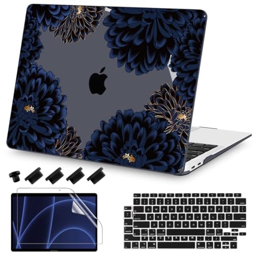 Teryeefi Coque pour MacBook Air 13 Version 2018, 2019 et 2020, Compatible avec Puce A2337 M1, Coque Fine + Housse de Clavier Compatible avec MacBook Air M1 Touch ID 13,3, chrysanthèmes