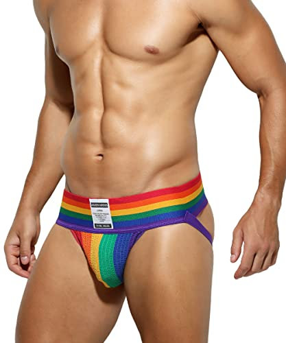 Mauro Kane Jockstrap Herren Athletic Supporters Suspensorium Sport Jock Strap Männer Sportunterwäsche Unterhosen Regenbogen M