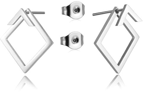 Dreamtimes Dreieck Ohrringe - Tiny Square Stud, Circle Spike, Huggie Hoop - Zierliche Kleine Einfache Geometrische Schmuck - Weihnachtsgeschenke für Frauen (Quadrat-S)