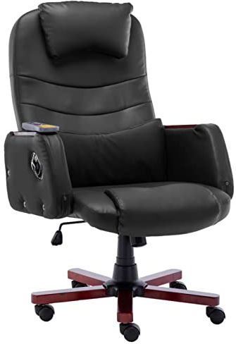 LAPOOH Chaise de Bureau de Massage Noir Similicuir,Chaise Gaming,Chaise Bureau,Fauteuil De Bureau