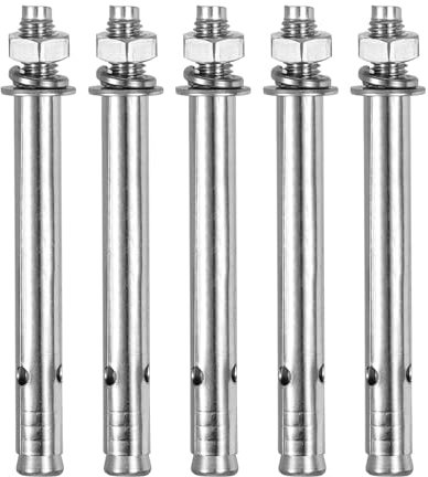 DTGN M8 x 100 Hex Expansion Bolts - 5Pack - Good for Concrete Dry Brick Block Walls - 304 Stainless Steel - Silver