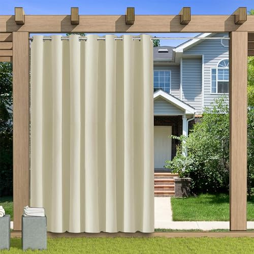 KUZRZNH Outdoor Vorhang Blickdicht Wasserdicht Wetterfest Blackout Outdoorvorhänge mit ösen, Sichtschutz Sonnenschutz Gardine/Vorhänge for Patio Balkon Pavillon,Beige,1 Stück|132x241CM(BxH)