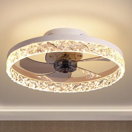 SZAJOR Luces LED para Ventilador de Techo, lámpara de Techo para Dormitorio, conversión de frecuencia Regulable de 6 velocidades, sincronización con Control Remoto,Blanco
