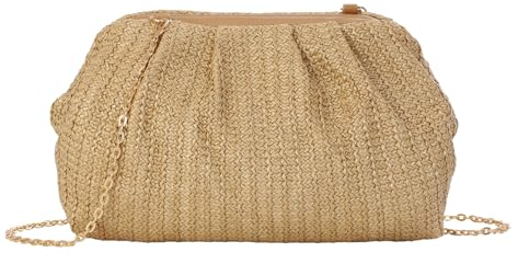 Syrads Mujer Paja Bandolera Bolso de Mano Bolso de Hombro de Paja Bolso de bola de masa Cloud,Caqui