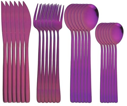 GeRnie Set di posate in oro nero da 24 pezzi Set di posate in acciaio inossidabile Set di posate occidentali Forchetta Coltello Cucchiaio Set di posate da tavola (Color : Purple)