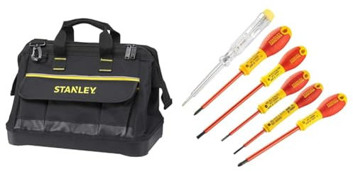 Stanley 1-96-183 Sac À Outils en Tissu 600 x 600 deniers - multi-Compartiments - Sangle Bandoulière & FatMax 0-65-443 Jeu De 6 Tournevis Isolés 1000V - Gamme FatMax - Fabriqué En France