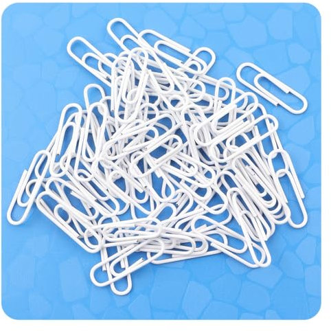 Hrlace 100 Stück 28mm farbige Metallbüroklammern mit Kunststoffbeschichtung - Langlebig und Rostbeständig - Weiß