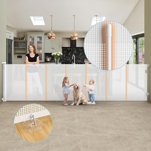 Treppenschutzgitter Ausziehbar 300 cm, AMAZKRUS 105 cm Extrem Höhe Verstärkt Türschutzgitter Ausziehbar für Baby, Katzen und Hunde, Geeignet für Treppen, Türen, Innen Außenbereich
