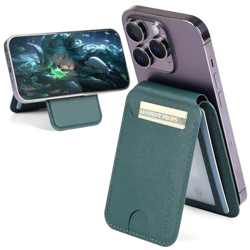 Lussoloop Stain-Resistant Vegan Leather & Angle Adjustment & Strong Magnets Phone Tripod Stand for iPhone 15/14 Pro Max/14 Pro/14/14 Plus/13/12 Series Peak Design Magsafe Wallet (Dark Green)