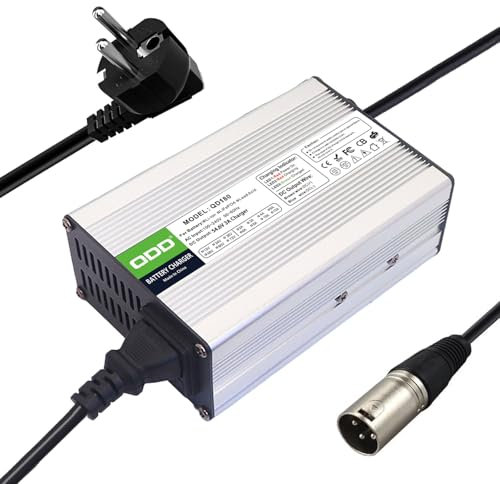 QDD Chargeur 54,6V 3 A Chargeur Intelligent de Batterie au Lithium 48V 3 A Boîtier en Aluminium Argenté avec Sortie de Ventilateur de Refroidissement Connecteur XLR