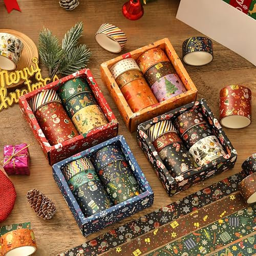Set di 24 rotoli di nastro adesivo washi di alta qualità, nastro adesivo colorato, decorazione natalizia, per scrapbooking, fai da te, artigianato, diario, decorazione regalo