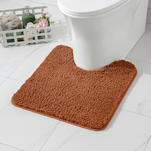 MIULEE Badematte Toilett Badteppich U Förmige rutschfest Ziegelrot 50x60 cm | Weiche Deko Matte Fußmatte Flauschig Teppich Waschbar Badteppich Badvorleger Badezimmerteppich für WC Badezimmer