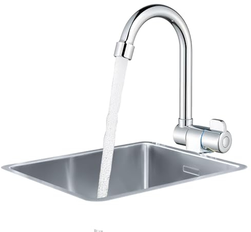 Grifo giratorio de 360° de latón cromado para fregadero de cocina, grifo monomando de agua fría con rosca G1/2 para autocaravanas/yates/lavabos, duradero y elegante