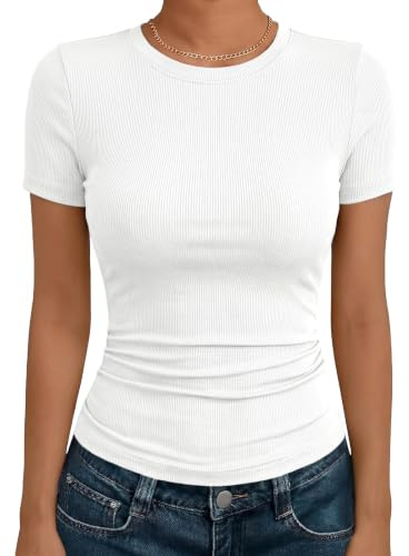 Imily Bela Damen T-Shirt Rundhals Kurzarm Sexy Oberteile | Slim Fit,Sommer,Basic,,Baumwolle,Oberteil,Eng Top,Shirts,Elegant