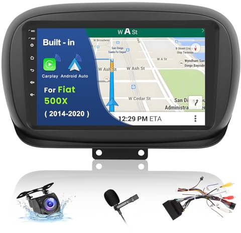 Inefala Upgrade 9 Touchscreen Car Radio, 2 DIN Car Stereo para Fiat 500X 2014-2020, 2G+64G, Wireless Carplay & Android Auto, GPS/WiFi/BT/USB/RDS/FM Mic Rear View Camera