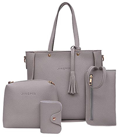 Handtasche Damen Schultertasche 4pcs Set PU Leder Tote Geldbörsen Set Handtasche + Umhängetasche + Brieftasche + Kartenhalter Shoulder Bag Klassische Umhängetasche Fur Business Einkaufen Täglich