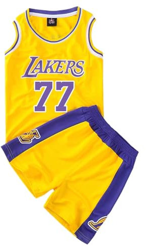 CLZWFZ 77#Basketball Trikot Kit Kinder Fans Trikot Jungen Sportbekleidung Ärmellose Basketballweste Tops und Shorts Sport Set Sommer Trainingsanzug Geschenke für Jungen Grils,Gelb,XL