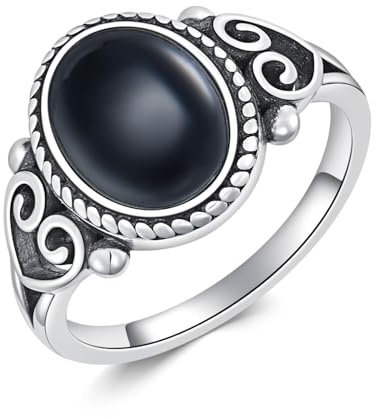 Vintage Schwarzer Onyx Ring für Frauen – 925 Sterling Silber, oval geformter schwarzer Onyx, Filigran-Ring, Western-Schmuck, Geburtstagsgeschenk, Größe 9