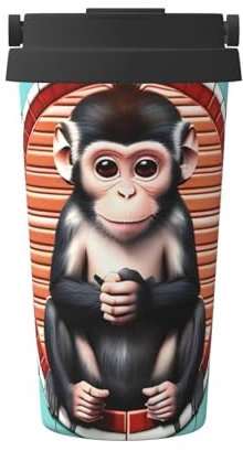 WBQLSL The Silent Monkey Tragbarer isolierter Kaffeebecher, 500 ml Auto-Kaffeetasse, geeignet für Büro, Auto usw.