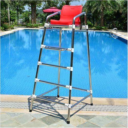 JYHHGDS Hoher Hocker, Sicherheitsleiter für Schwimmbäder, 1,8 m hoher Rettungsschwimmerstuhl für Pools, Stranddecks, Rettungsstühle aus Edelstahl 304 mit Haken und Schirmloch, Tragkraft 300 kg