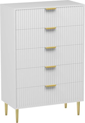 BLUEBRIT Luxury Chest Of Drawers For Bedroom 5 Drawer Chest Storage Unit Gold Handle Wood Modern storage cabinet